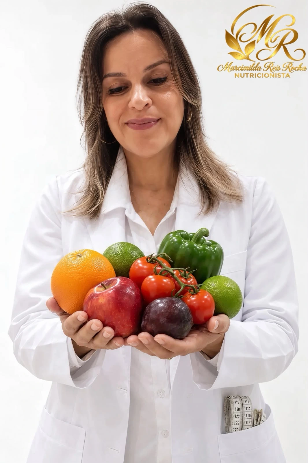 Nutricionista com alimentos frescos